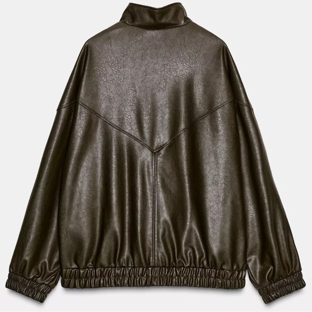 ZARA FAUX LEATHER HIGH COLLAR BOMBER JACKET - Picture 10 of 14